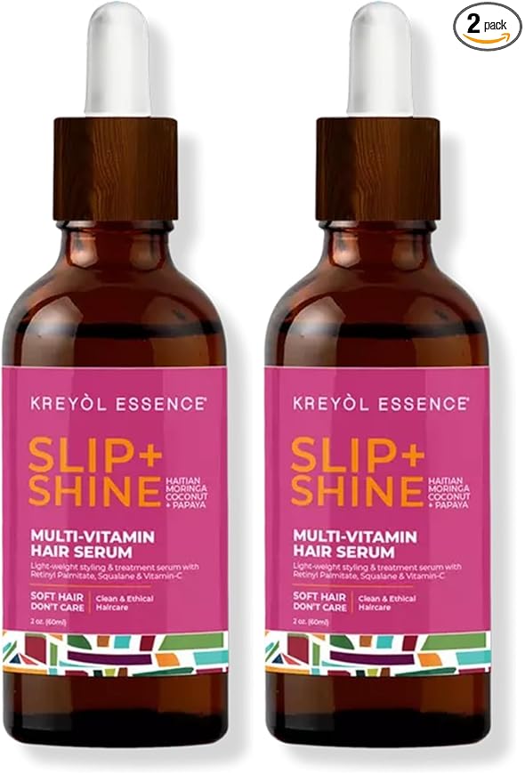 Kreyol Essence - 2 Oz Protect + Shine Hair Serum, Lightweight Moringa Oil Treatment, Multivitamin Hair Serum, Haitian Black Castor Oil, Grape Seed, Squalane and Argan Oil (Pack of 2)