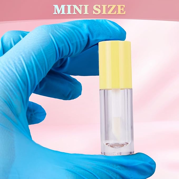 50pcs 2.5ml Empty Lip Gloss Containers Lip Gloss Tubes with Wand Cute 0.08oz Clear Refillable Lipgloss Making Supplies Kit for DIY Makeup + 2pcs Syringes (Yellow)