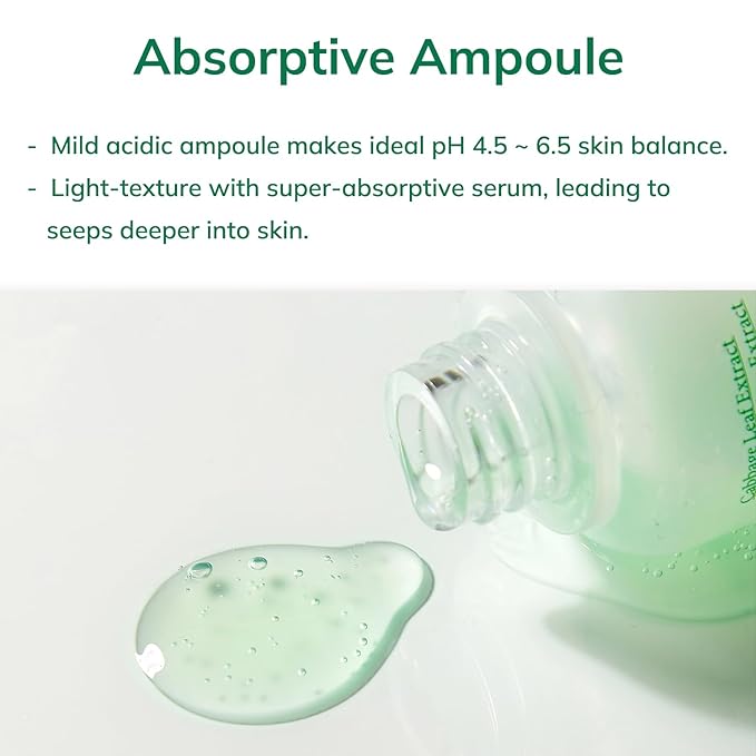 keenoniks Cooling Hyaluronic Acid Ampoule Serum - 85% Cabbage Extract Calming Facial Remedy to Soothe and Moisturize for Sensitive, Dry Skin | Balancing Korean Essence - 1.01 Fl Oz