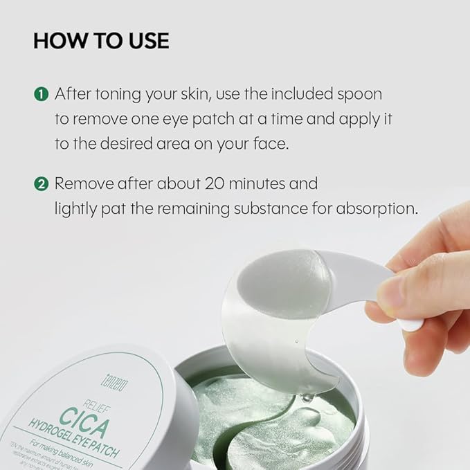 tenzero Relief Cica Hydrogel Eye Patch 60 Patches (90g), Centella Treatments for Puffy Eye, Fine Lines, Soothing, Eye Puffiness Reducer, Hydrating Eye Pads, Korean Under Eye Masks Skincare