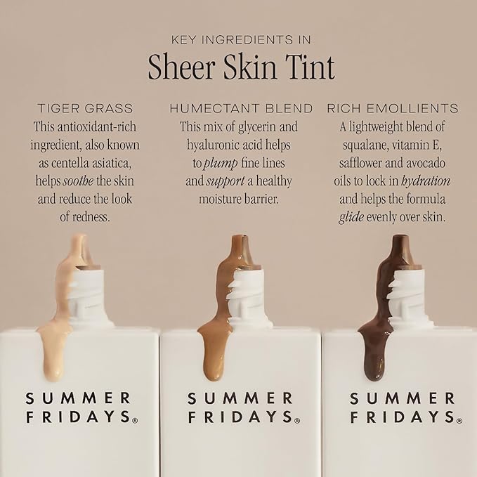 Summer Fridays Sheer Skin Tint with Hyaluronic Acid, Helps Diminish Uneven Complexion, Light Coverage, Shade 6, Medium Tan with Warm Golden Undertones (1 Fl Oz)