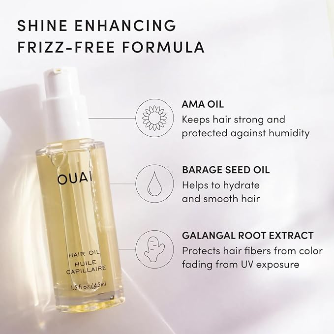 OUAI Hair Oil - Hair Heat Protectant Oil for Frizz Control - Adds Shine and Smooths Split Ends - Color Safe Formula - Paraben, Phthalate and Sulfate Free (1.5 fl oz)