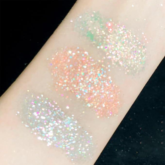White Glitter Eyeshadow Loose Powder, Crystals Eye Face Glitter Korean Makeup Eye Shadow, Sparkle Shimmer Highlighter Makeup#38