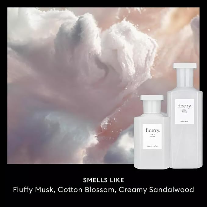 Fine'ry I'm a Musk Hair + Body Fragrance Mist Spray for Women & Men - Clean, Woody Skin Unisex Scent, Long-Lasting with Fluffy Musk, Cotton Blossom & Creamy Sandalwood, Vegan (5 Fl Oz)