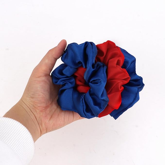 Silk Satin Scrunchies for Women Girls 12 PCS Blue & Red Hair Scrunchies Silk Satin Hair Ties for Thick Hair Bulk Hair Ties Hair Accessories