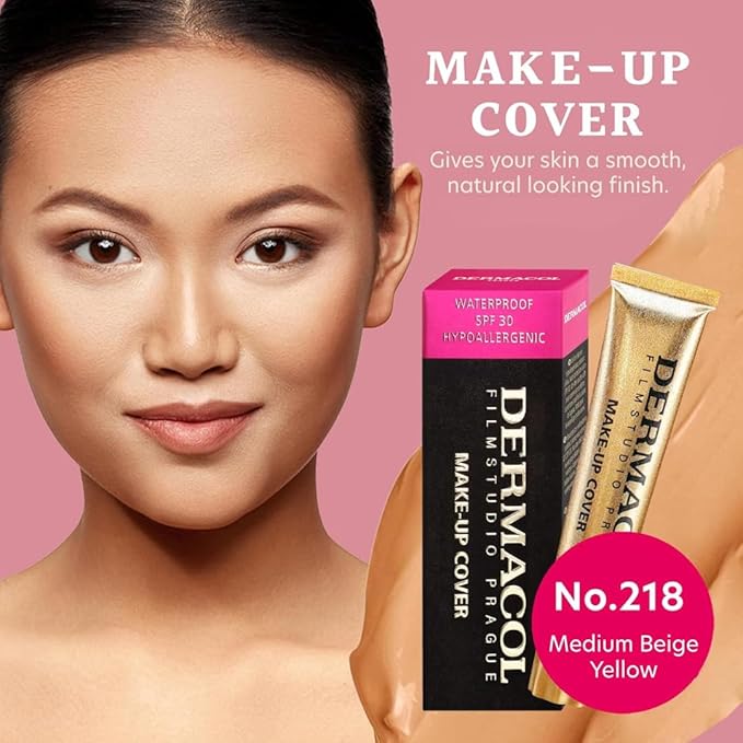 Dermacol - Mini Full Coverage Foundation 13g, Liquid Makeup Matte Foundation with SPF 30, Waterproof Foundation for Oily Skin, Acne, & Under Eye Bags, Long-Lasting Makeup Products Shade- 218