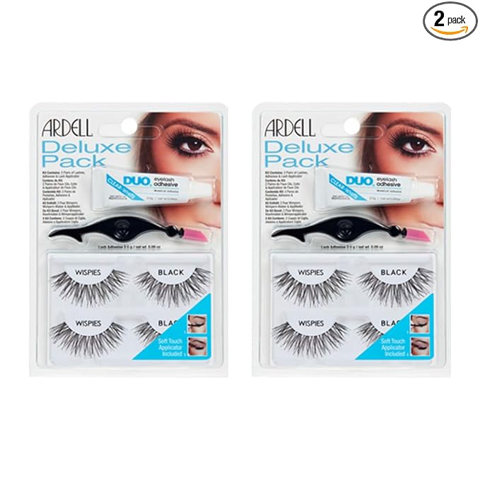 Ardell Deluxe Pack False Eyelashes Wispies with Lash Glue and Applicator - Natural Volume Lashes for Everyday Wear, 2 Pairs x 2 Packs