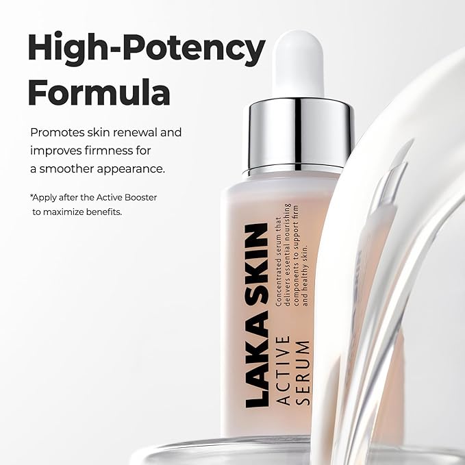 Laka Skin Active Serum, 30ml/1.01 fl.oz, Glutathione for Boosting Radiance, Dual PDRN, Pore Care, Hyaluronic Acid, Korean Skin Care