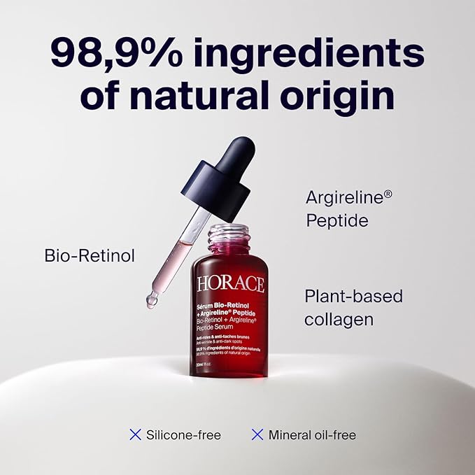 HORACE Bio-Retinol + Argireline Peptide Face Serum for Men - For Wrinkles, Dark Spots and Elasticity - Vegan Skin Care for All Skin Types - Unscented, 30ml
