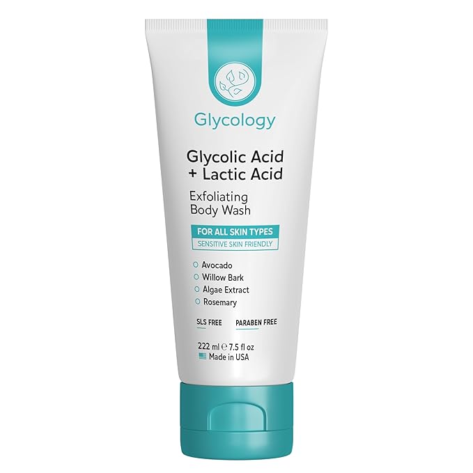 Glycolic Acid Body Wash for Keratosis Pilaris Treatment 7.5oz(Made In USA)Lactic Acid Body Exfoliator Cleanser for Rough & Bumpy Skin- KP Treatment for Arms,Legs- Exfoliating Body Wash for Smooth Skin