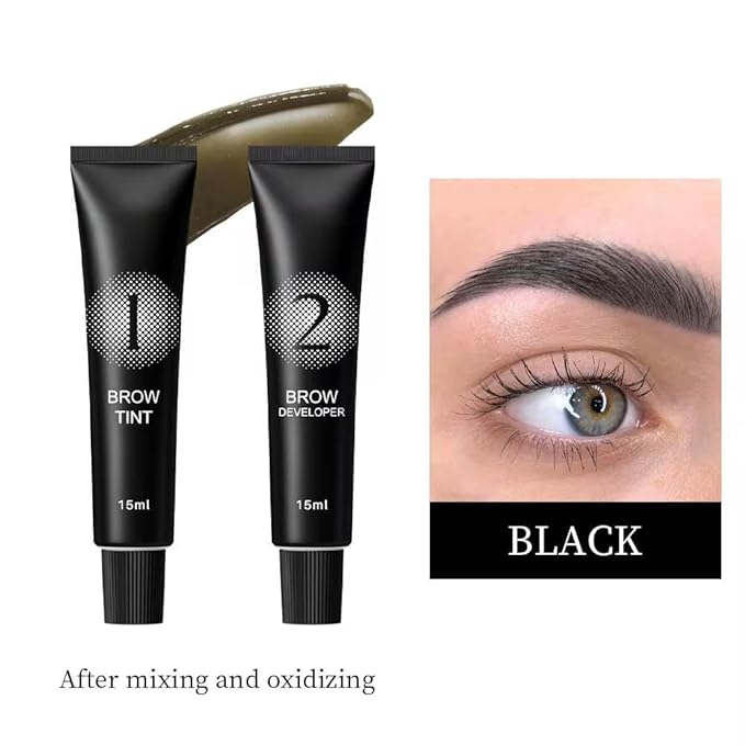 Professional Brow Tint Dye Kit – 1 & 2, Long-Lasting Results(Black)