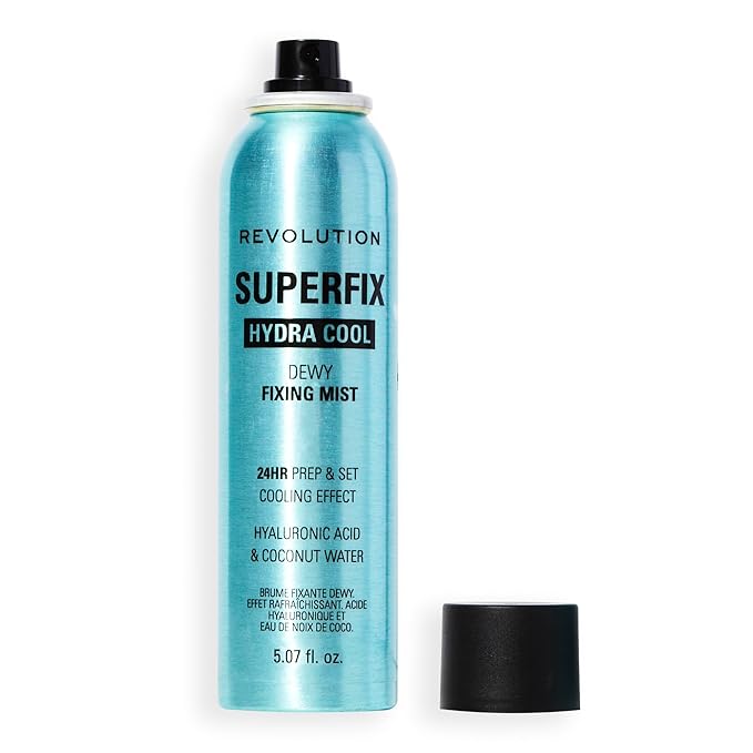 Revolution, Superfix Hydra Cool Prep + Fix Continuous Fixing Mist, Hydrating Face Spray for Makeup, Infused with Aloe Vera, Vegan & Cruelty Free, 5.7 oz