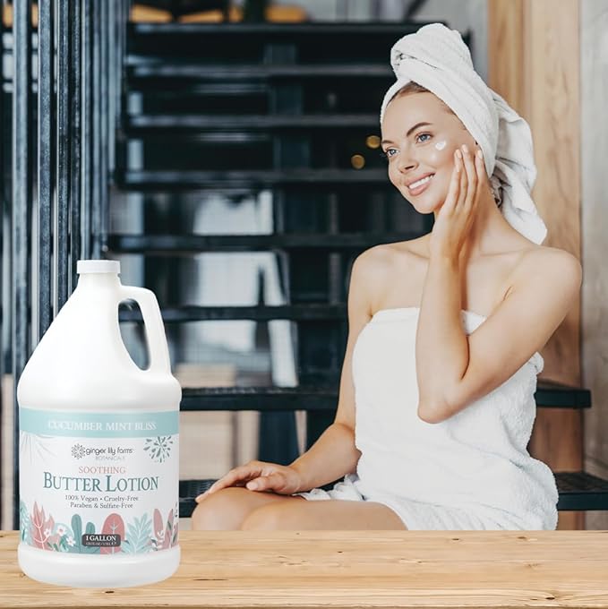 Ginger Lily Farms Botanicals Soothing Butter Lotion for Dry Skin, 100% Vegan & Cruelty-Free, Cucumber Mint Bliss Scent, 1 Gallon (128 fl oz) Refill
