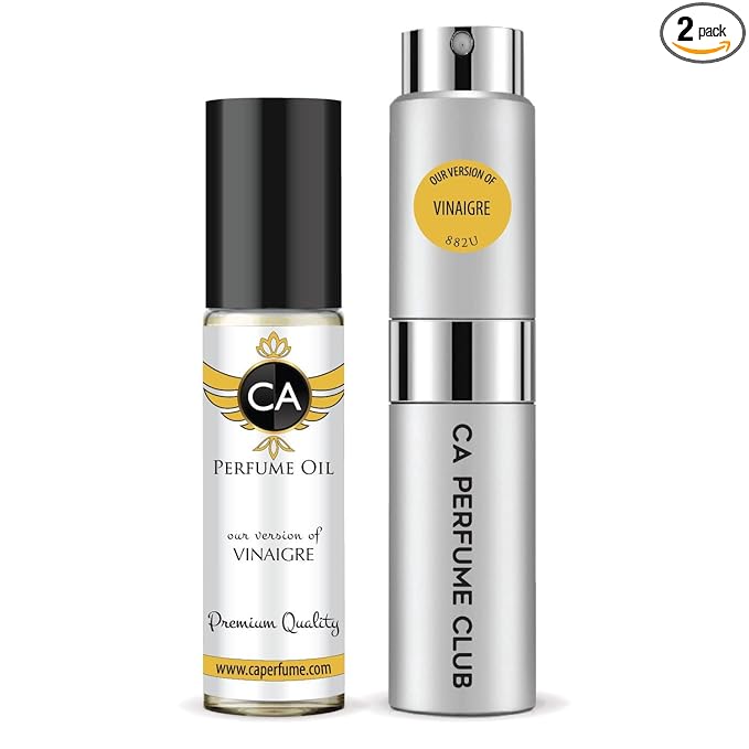CA Perfume Duo Impression of Vinaigre For Women And Men Perfume Layering Set Long Lasting Travel Size EDP + Body Oil Roll-On Bottle 0.27 Fl Oz+0.33 Fl Oz