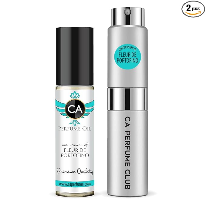 CA Perfume Duo Impression of Fleur De Portofino For Women And Men Perfume Layering Set Long Lasting Travel Size EDP + Body Oil Roll-On Bottle 0.27 Fl Oz+0.33 Fl Oz