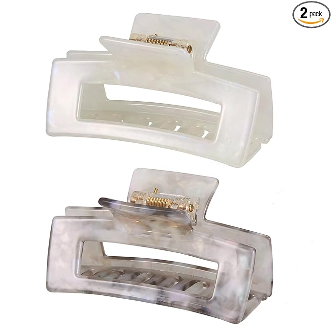 Hair Claw Clips Cutout Tortoise Shell Celluloid Hair Jaw Clips 3 Inches French Design Rectangle Hair Clamp for Women Ladies Mother (2 Pack)