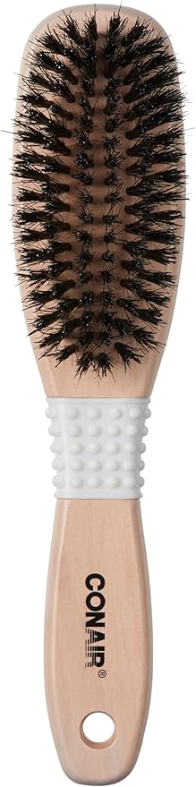 Conair Boar Bristle Hair Brush for Women, Natural Wood Handle Styling Brush for Sleek Slick Back Hair, Reduces Frizz, Adds Shine, Smooths & Detangles All Hair Types