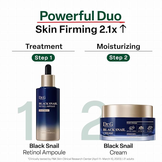 Dr. G Black Snail Retinol Ampoule - Korean Skincare with Snail Mucin - Advanced Retinol Face Ampoule for Glowing Skin - Anti Aging - Pore Minimizer for Fine Lines & Even Skin Tone Support - 1.69 fl oz