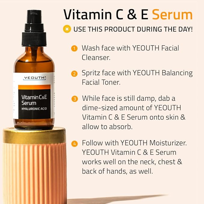 YEOUTH Vitamin C Serum for Face with Hyaluronic Acid, Hydrating Face Serum for Women, Facial Serums Targets Appearance of Dull Spots 1oz