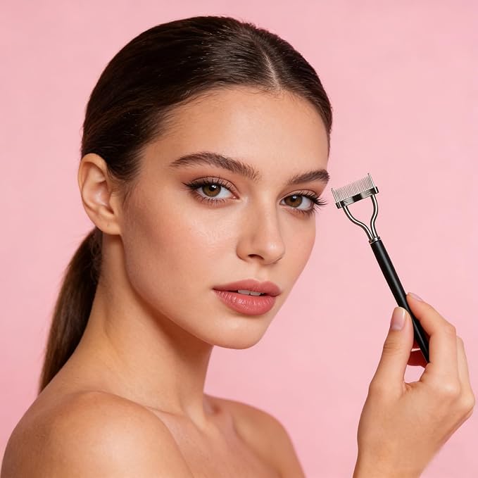 Eyelash Separator Tool Eyelash Comb, Professional Mascara Applicator Definer Eye lash Brush Clump Remover Arc Designed with Comb Cover Eye Makeup Tools for Combing, Separating Lashes (Black)