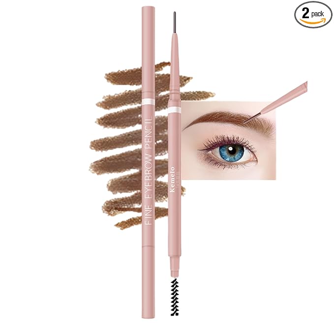 Eyebrow Pencil,2Pcs Professional Micro Brow Pencil with Spoolie Brush,Longwearing Waterproof Eyebrow Pencil,5 Colors to Choose. (#3 Brown)