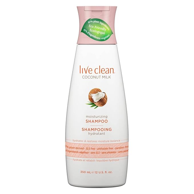 Live Clean Coconut Milk Moisturizing Shampoo and Conditioner, 12 oz each with Certified Organic Coconut Extract and Oil, Petrolatum-free, Phthalate-free and Paraben-free
