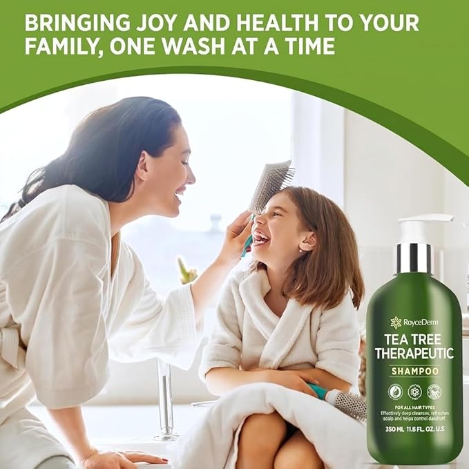 Roycederm Tea Tree Shampoo, Anti-Dandruff Clarifying Scalp Care for Dry, Itchy & Flaky Scalp, Helps Control Dandruff, Flaking & Scaling, For All Hair Types, Paraben Free & Sulfate Free, 2 Pack