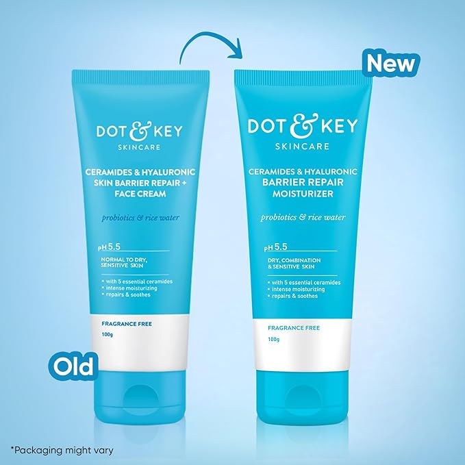 Dot & Key Ceramides Moisturizer with Hyaluronic for Intense Moisturizing and Skin Strengthening | With Probiotic & Rice Water I Barrier Repair Cream | For Dry Skin, Normal & Sensitive Skin | 100g