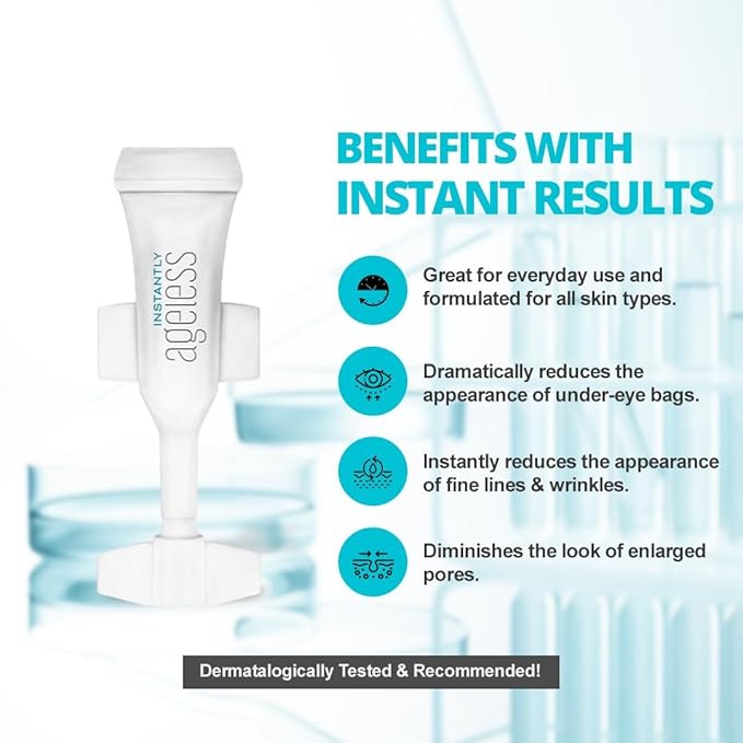 Instantly Ageless - Instant Face Lift Cream - Skin Care Anti Aging Face Cream - Wrinkle Tightener - Eye Cream For Puffiness and Bags Under Eyes - Facelift in a Box of 25 Vials with Makeup Brush