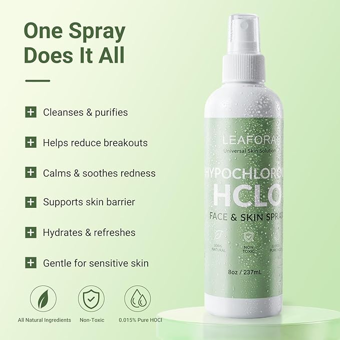 Hypochlorous Acid Spray for Face and Skin, 8oz Value Size - Physiological Neutral Facial Mist - Soothing Skin Cleanser for Redness and Acne-Prone Skin - Pure HOCL Daily Care