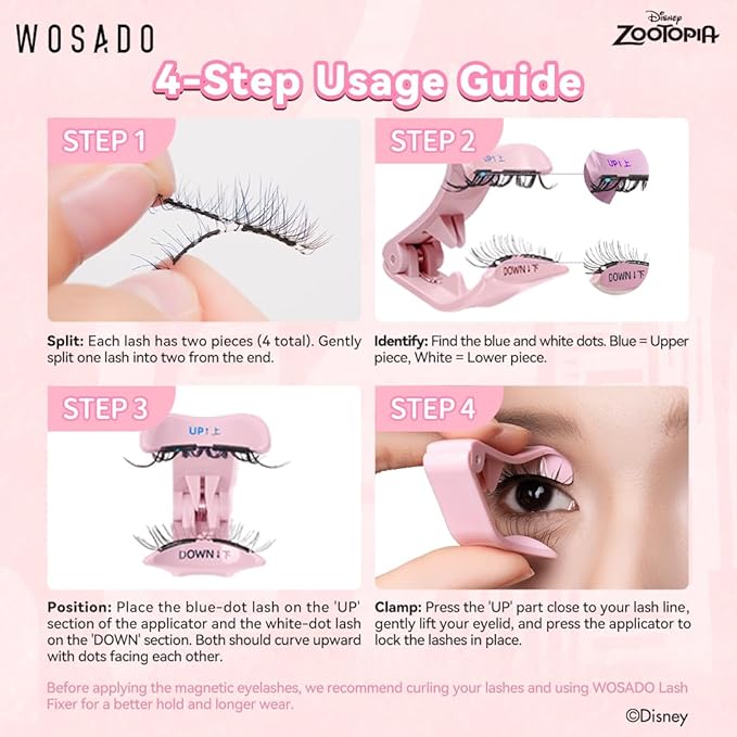 WOSADO×Zootopia1 Bag Gift Set, Daisney [Gazelle] 21.5mm Soft Magnetic Eyelashes Kit with Applicator, Reusable Glue-free Wispy Magnetic Lashes, Cruelty-free False Lashes, Waterproof, for Makeup