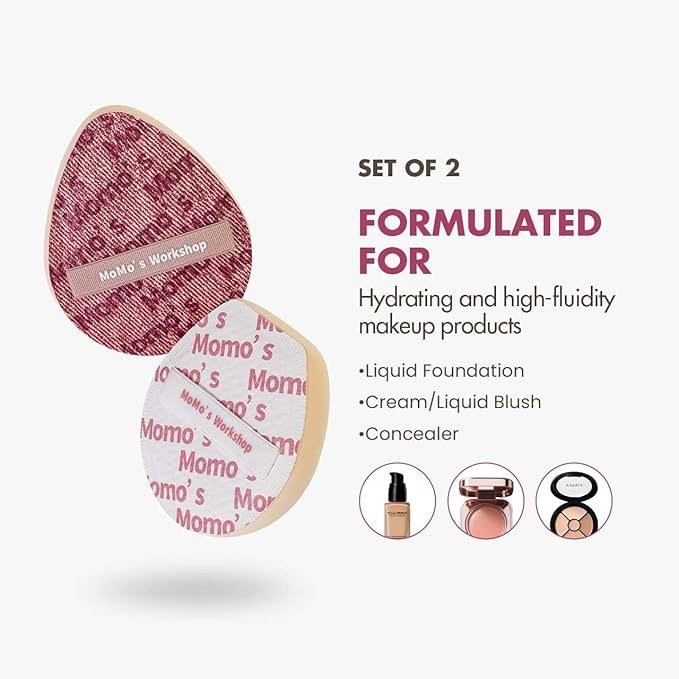 Momo's Workshop Pink Denim Makeup Sponges,Super Soft Blenders Sponge for Liquid Foundation Sponge,Large&Soft Yet Bouncy Rubycell,Egg&Flat Edge shape for Dry/Combination Skin,2pcs &Storage Case