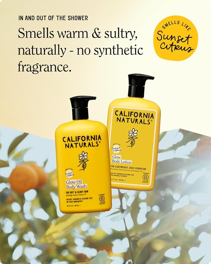 California Naturals Glow Body Lotion for Dry Skin, Moisturizing, Lightweight with Shea Butter, Naturally Scented, Vegan, Sulfate, Paraben & Phthalate Free, Sunset Citrus, 16.5 oz