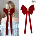 Red chain velvet large bow hair accessory, high-end hair clip with high-end feel, ribbon tassel spring hair clip, Christmas, parties, dates, etc