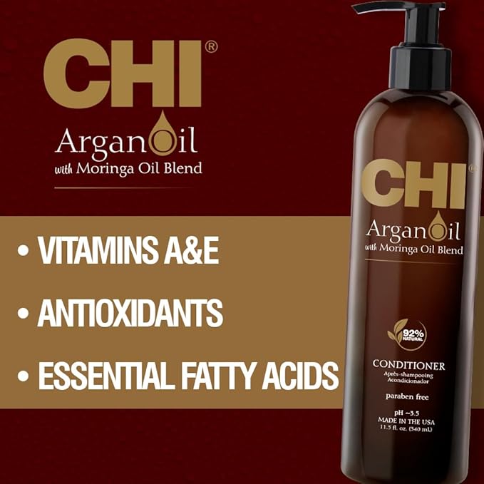 CHI Argan Oil Conditioner, Replenishes Hair Moisture, Enhances Strength & Helps Protect Against Damage, Sulfate, Paraben, & Cruelty-Free, 11.5 Oz (Pack of 2)