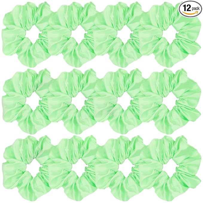 Sufermoe 12 Pcs Satin Silk Hair Scrunchies, Bright Green (4.5 Inch) - Hair Ties, Hair Bands, Hair Accessories for Women and Girls