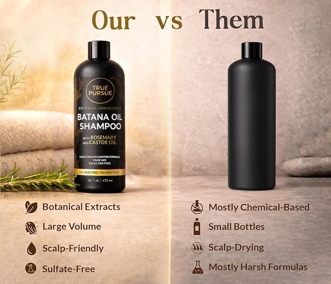 Batana Oil Shampoo for Hair Growth & Strength - Rosemary & Castor Oil Sulfate-Free Shampoo for Thinning, Dry, & Damaged Hair for Men and Women - Supports Thicker-Looking Hair | 16 fl oz TRUÉ PURSUÉ
