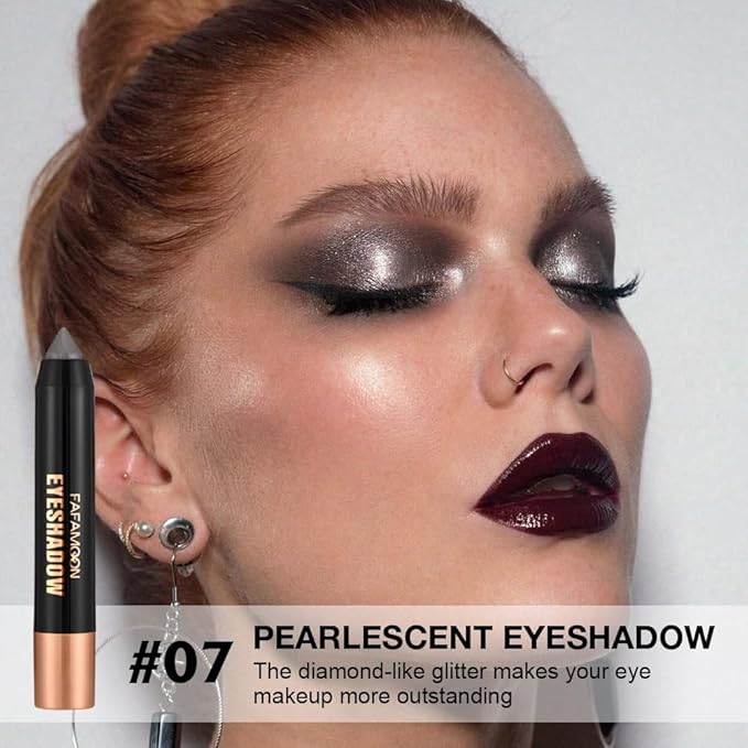 FeiCuiYun Monochrome Cream Glitter-Shimmer Eye Shadow Stick Palette makeup | 2-in-1 Eyeshadow & Eyeliner Pencil for Women | Waterproof, Vegan & Cruelty-Free | Sombras Para Ojos | 07 Shimmer Somke Grey
