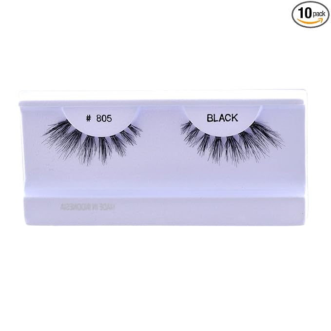 10 Pairs False Eyelashes 100% Human Hair Black (Black-805)