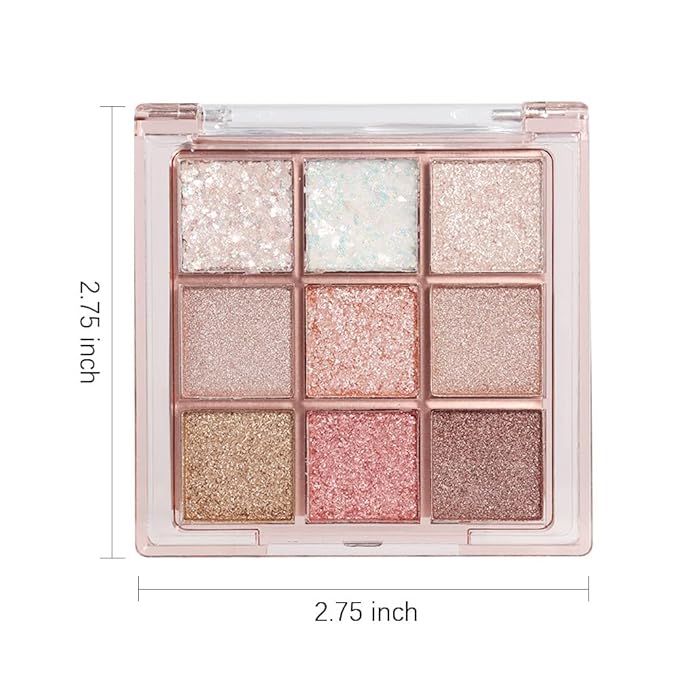 9Colors Sparkle Light Eyeshadow Makeup Palette,Shimmer Natural Neutral Powde Eye Shadow Palettes for Older Women,Long Lasting Naturing-Looking,Lightweight,Waterproof,Eye Makeup Kit Travel Size,Vegan