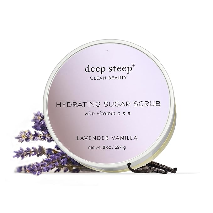 Deep Steep Sugar Scrub, Lavender Vanilla, 8 oz – Exfoliating Body Scrub with Organic Coconut Oil, Shea Butter & Argan Oil – Vegan, Clean Beauty, Smooth, Soft & Nourished Skin