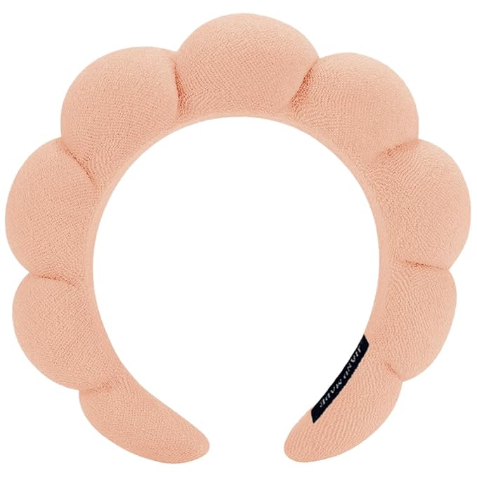 AOENJIE Spa Headbands for Washing Face or Makeup, Sponge Bubble Skincare Headbands, Puffy Terry Cloth Hairband for Women, Skin Care Makeup Headwear Hair Accessories for Girls(Khaki)