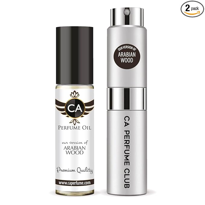 CA Perfume Duo Impression of Arabian Wood For Women And Men Perfume Layering Set Long Lasting Travel Size EDP + Body Oil Roll-On Bottle 0.27 Fl Oz+0.33 Fl Oz
