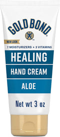 Gold Bond Healing Hand Cream with Aloe, Rich Moisturizer for Dry to Extra Dry Skin, Hydration that Lasts Through Handwashing, Non-Greasy, Dermatologist Tested, Light Scent, 3 Oz On-The-Go Tube