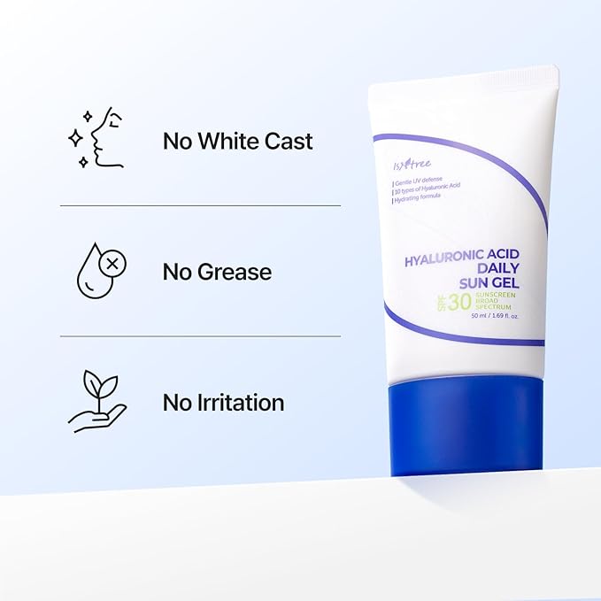 ISNTREE Hyaluronic Acid Daily Sun Gel 50ml, 1.69 fl oz, SPF 30, Korean Skincare, Moisturizing, No White Cast, Lightweight, Mild Formula, Daily SPF, Korean Sunscreen