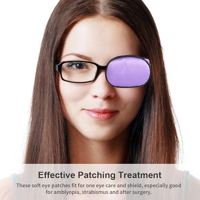 eZAKKA Eye Patches for Adults Kids Eye Patch for Glasses Silk Patch for Lazy Eye Amblyopia Strabismus and After Surgery (Purple + Pink)