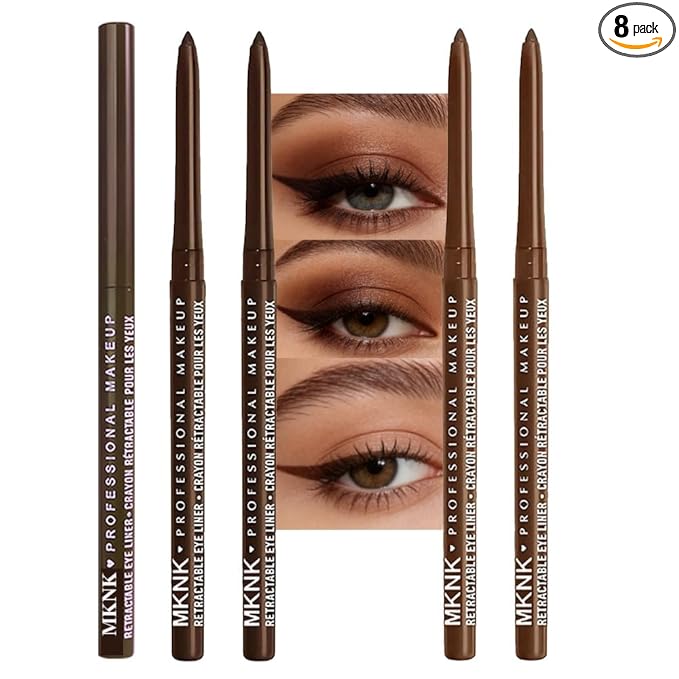 4Pcs Retractable Creamy Eyeliner & Eyeshadow Sticks for Women, Black White Brown Blue Purple Green Gray Colors, Ultra Pigmented Eye Pencils, Matte Satin Finish,Vegan (4 Pcs: 10#2 each of 01 + 03)