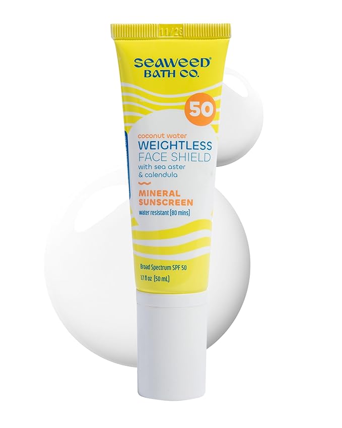 Seaweed Bath Co. Weightless Face Shield SPF 50- Lightweight Mineral Sunscreen with Zinc Oxide - Daily Hydrating Facial SPF Serum & Water Resistant Facial Moisturizer 1.7 Oz.