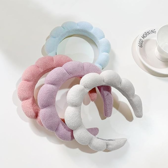AOENJIE Spa Headbands for Washing Face or Makeup, Sponge Bubble Skincare Headbands, Puffy Terry Cloth Hairband for Women, Skin Care Makeup Headwear Hair Accessories for Girls(Orange Pink)