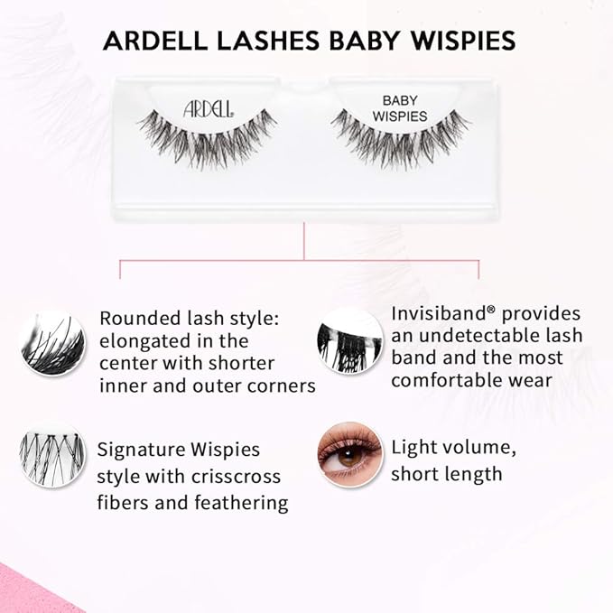 Ardell False Eyelashes Baby Wispies - Black, Natural Look, Lightweight, Long-Lasting, Fluffy, Full Lashes, 4 Pack